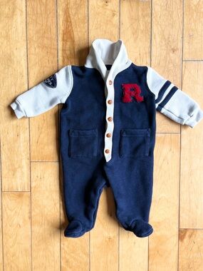 Ralph Lauren Baby Varsity Knit Footed One-Piece Size 3 months